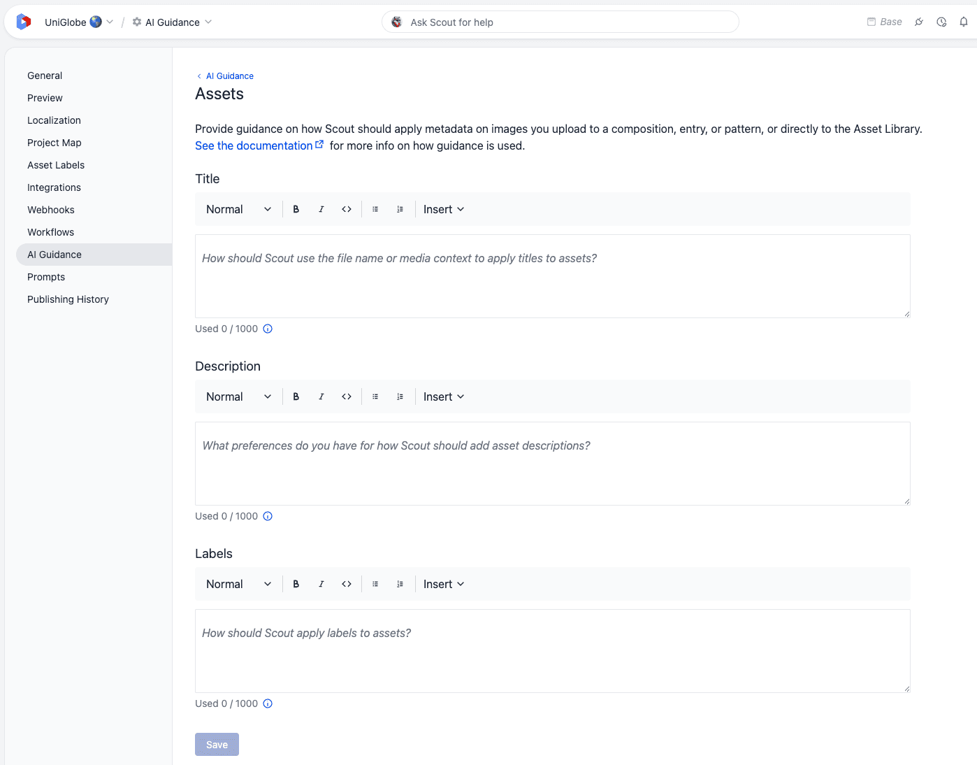 AI guidance page for assets