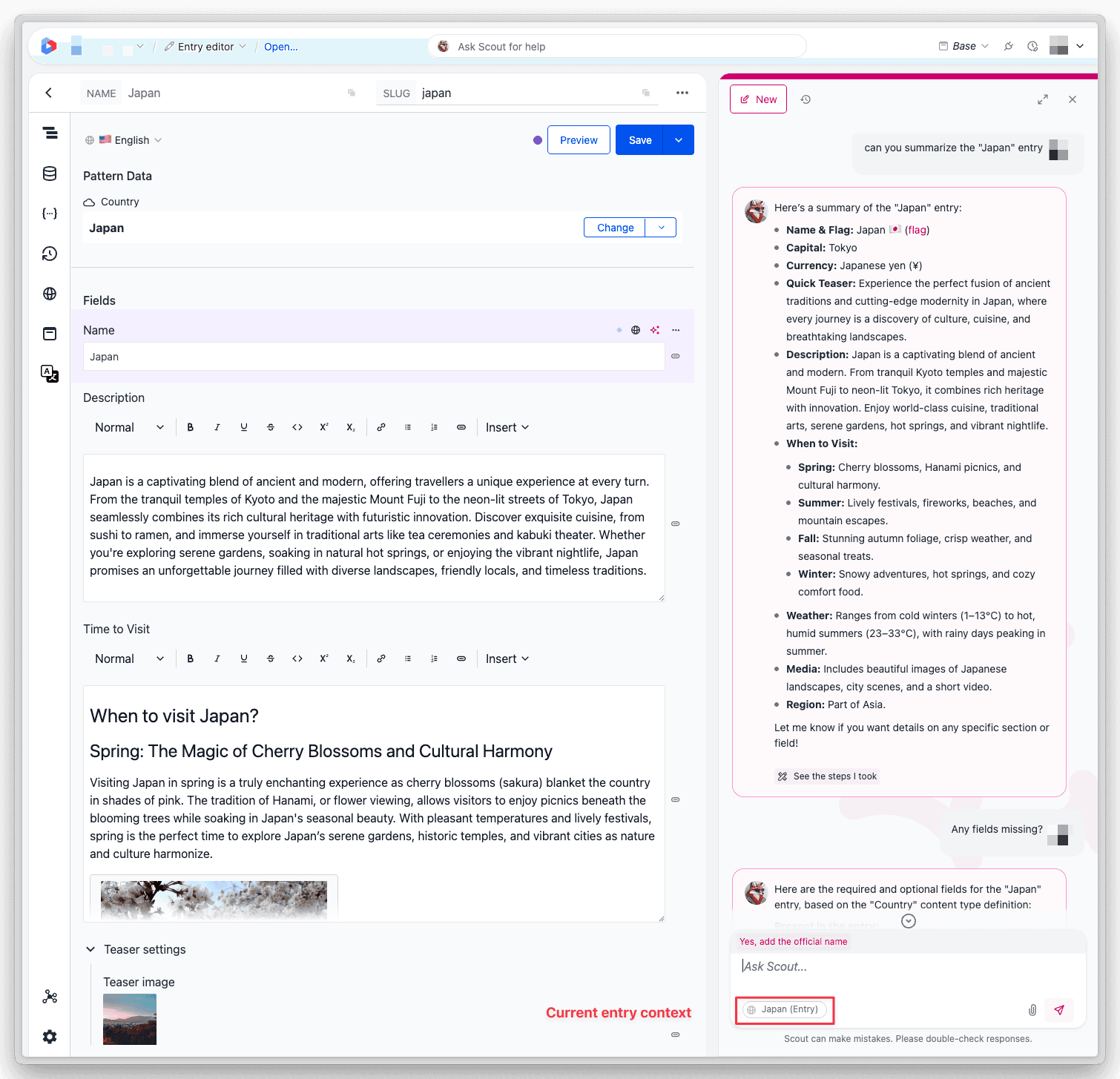 Scout chat interface in pinned mode