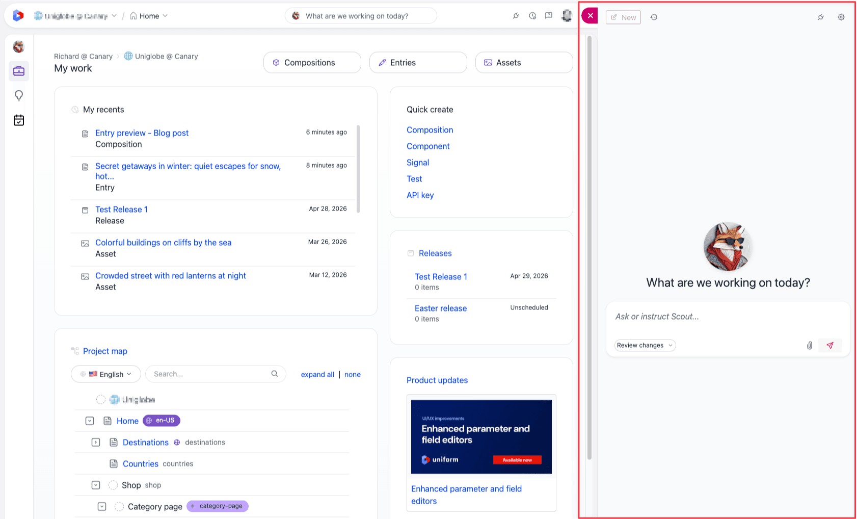 Scout sidebar pinned next to the project dashboard