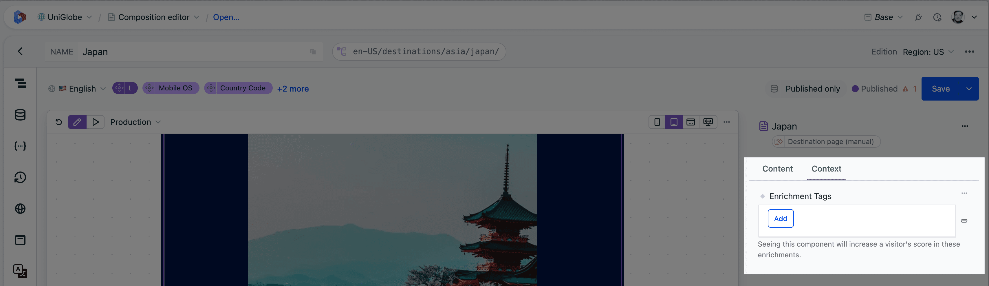 Screen showing no enrichments have been added to a composition.