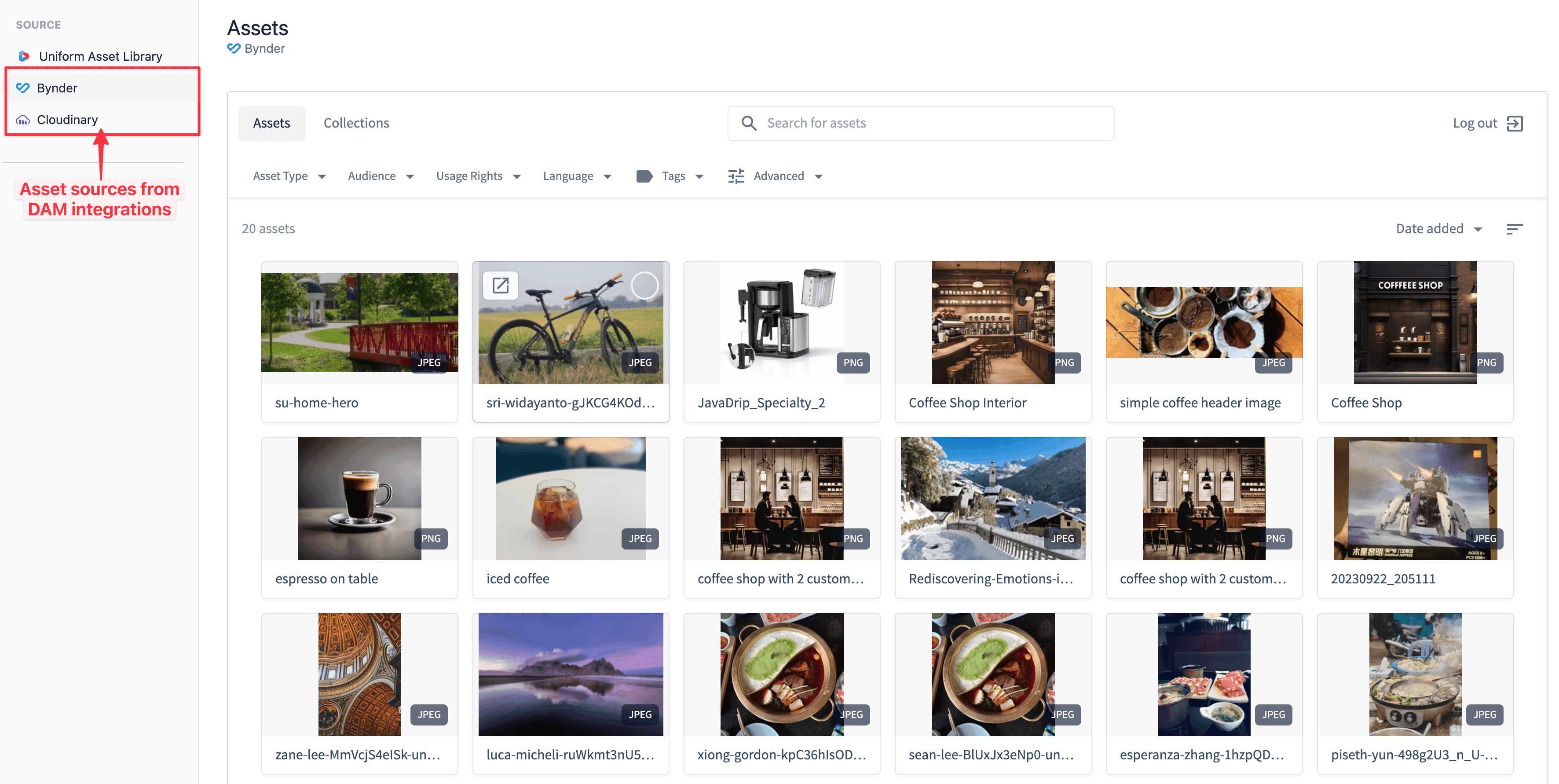 Custom asset sources from DAM integrations in the Asset Library
