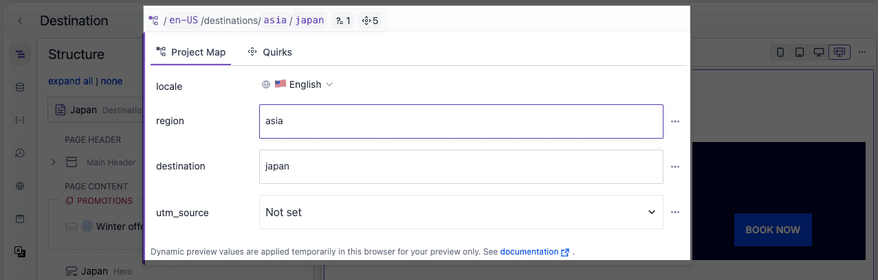 Dynamic preview values popover