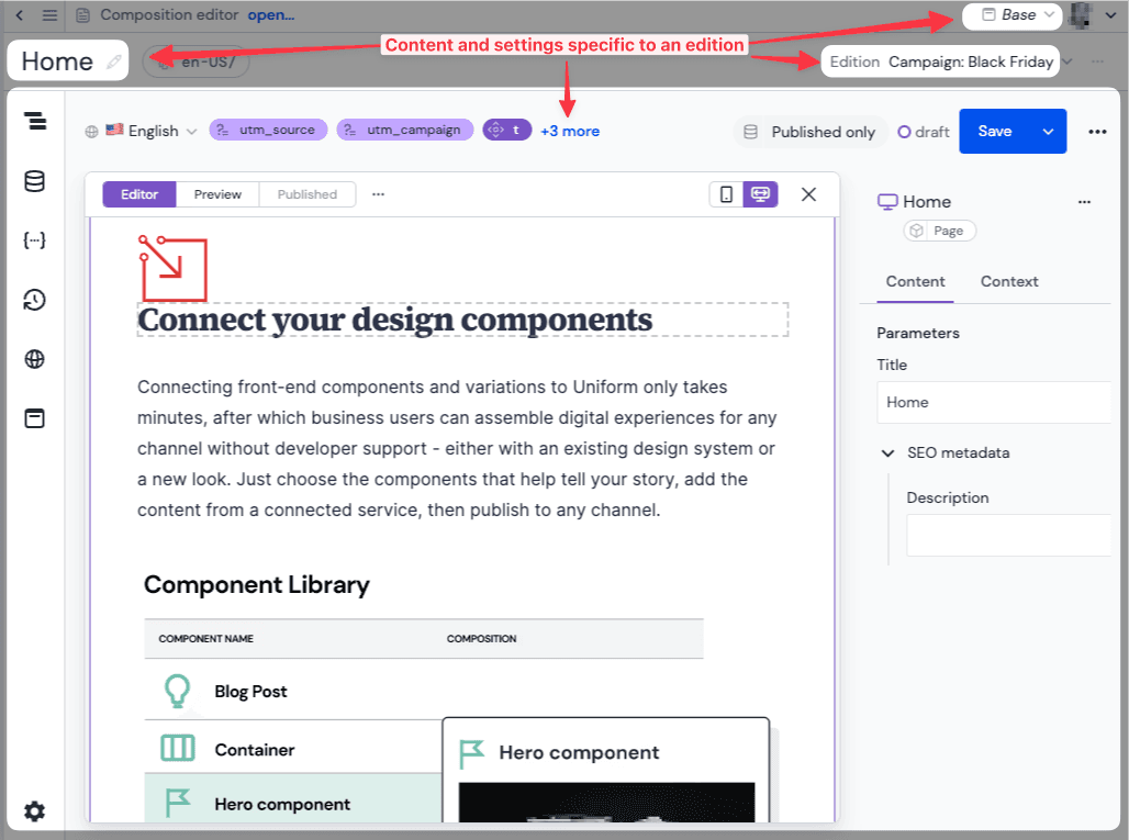 Content and settings of an edition