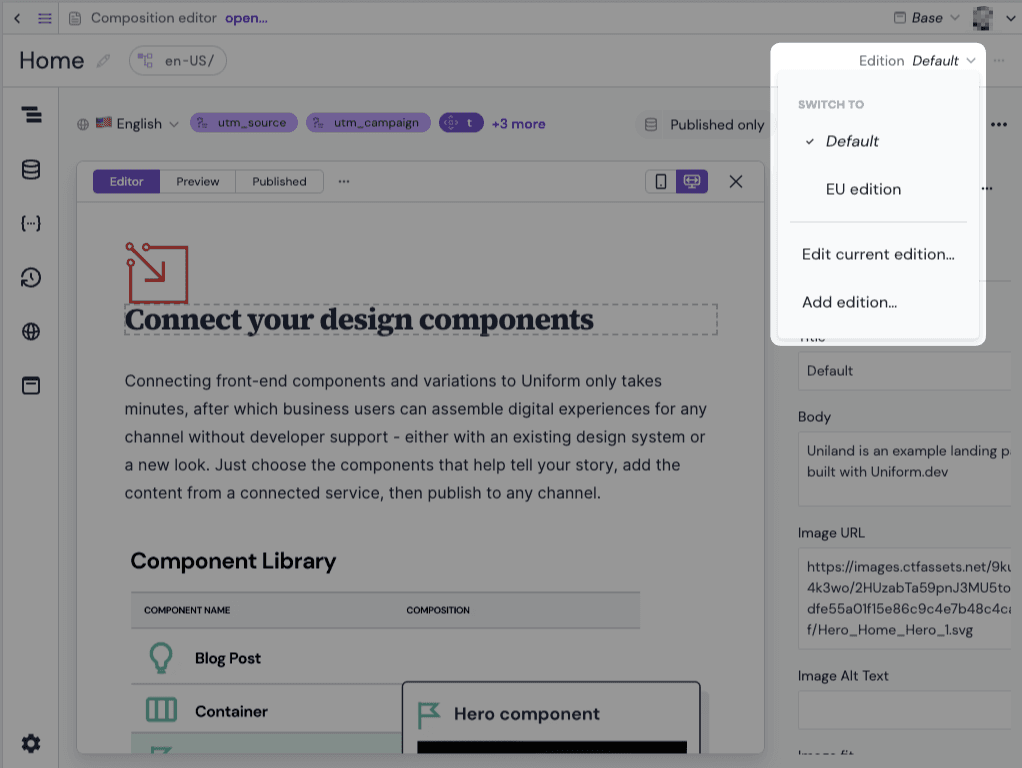 Manage editions menu