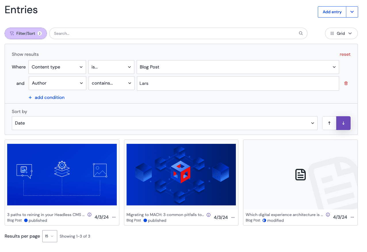 Filter entries using multiple filter conditions