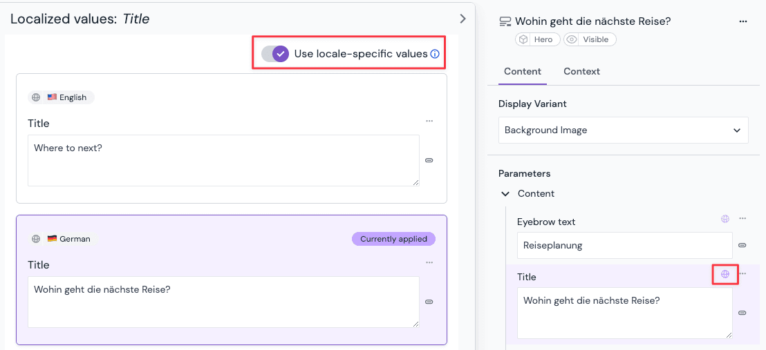 Manage locale-specific values for a parameter or field