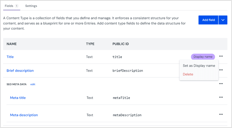 Fields for content types | Uniform DXP documentation