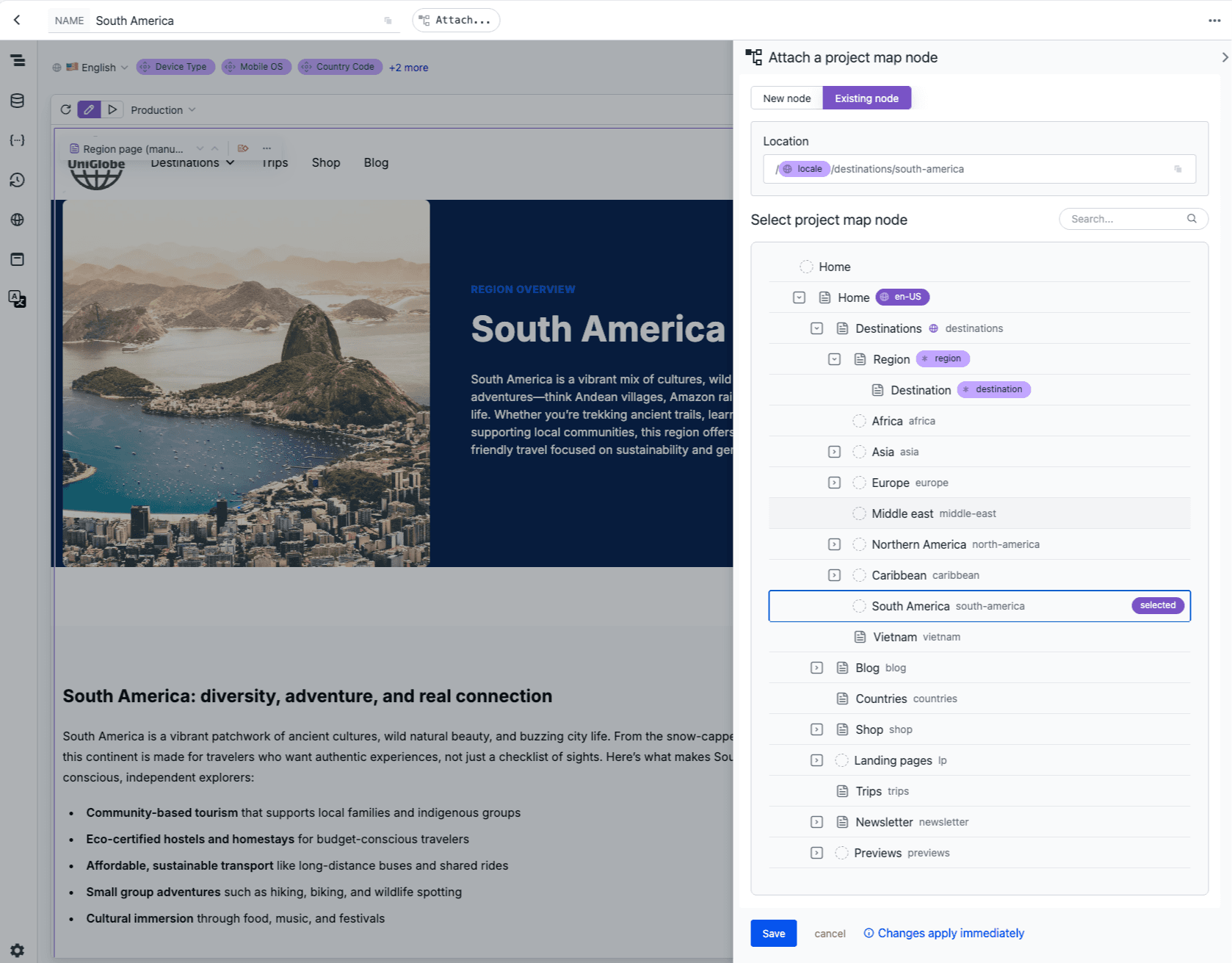 Attach a composition to an existing project map node