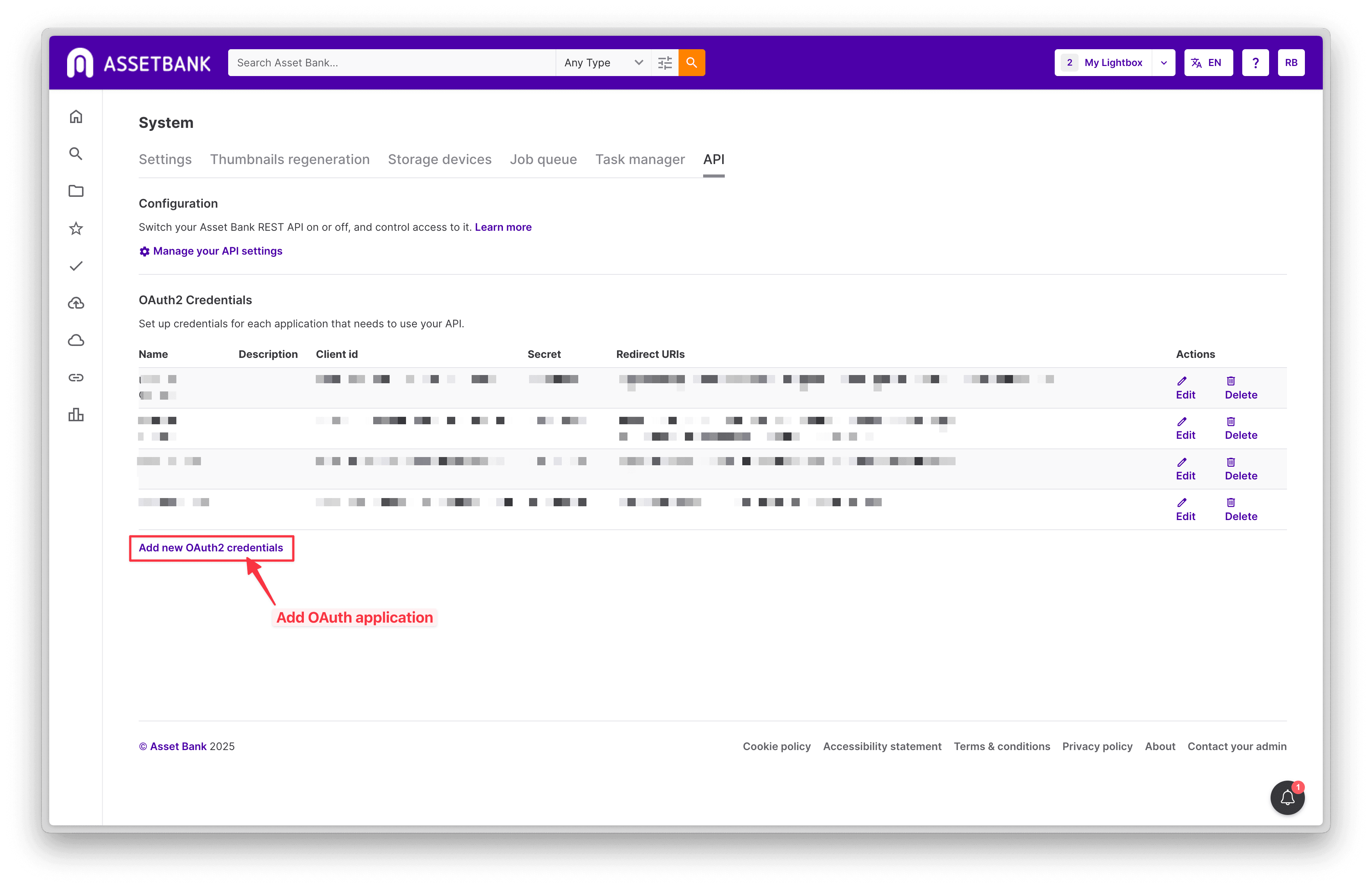 Asset Bank OAuth applications