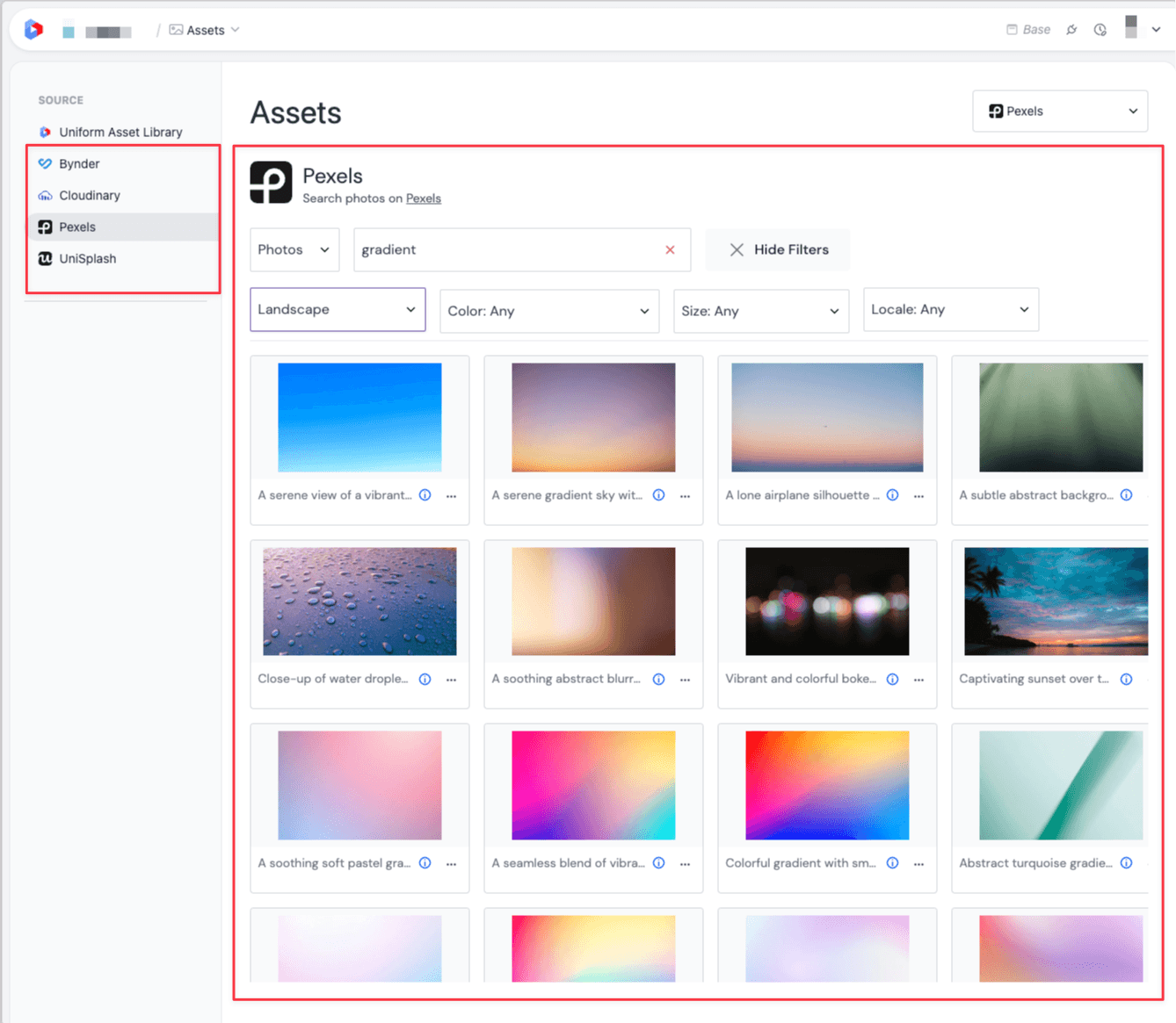 Custom asset library.