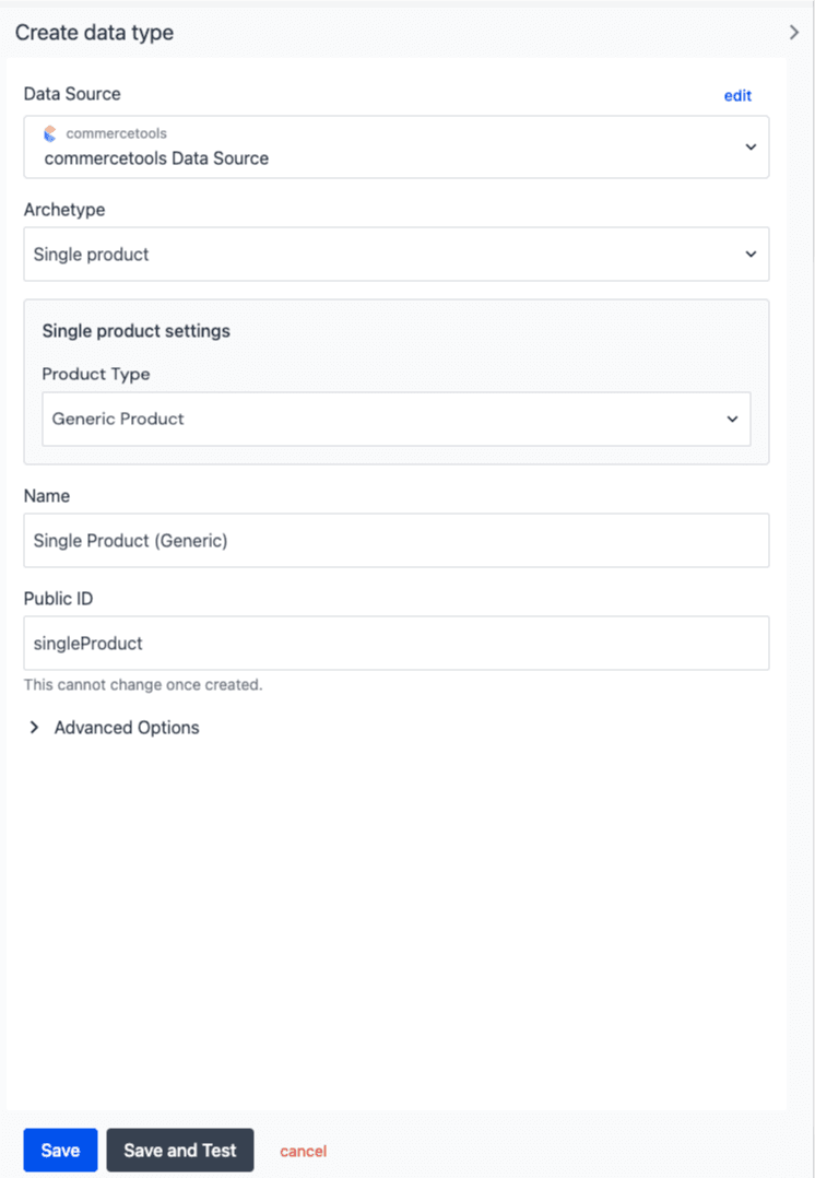 Data type editor for the commercetools integration.