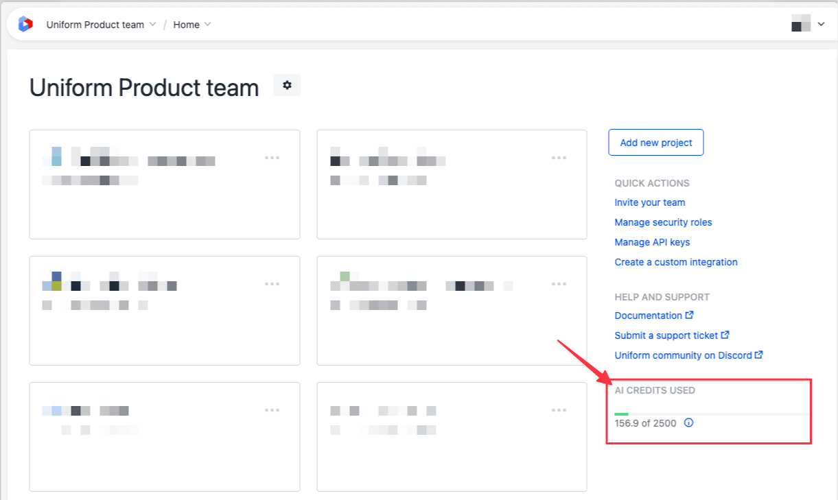 AI credits usage shown on team dashboard