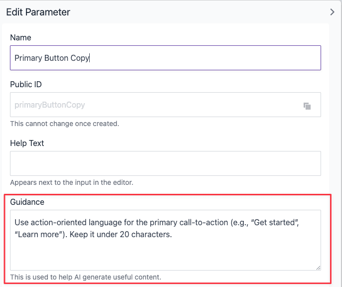 AI guidance field in parameter editor