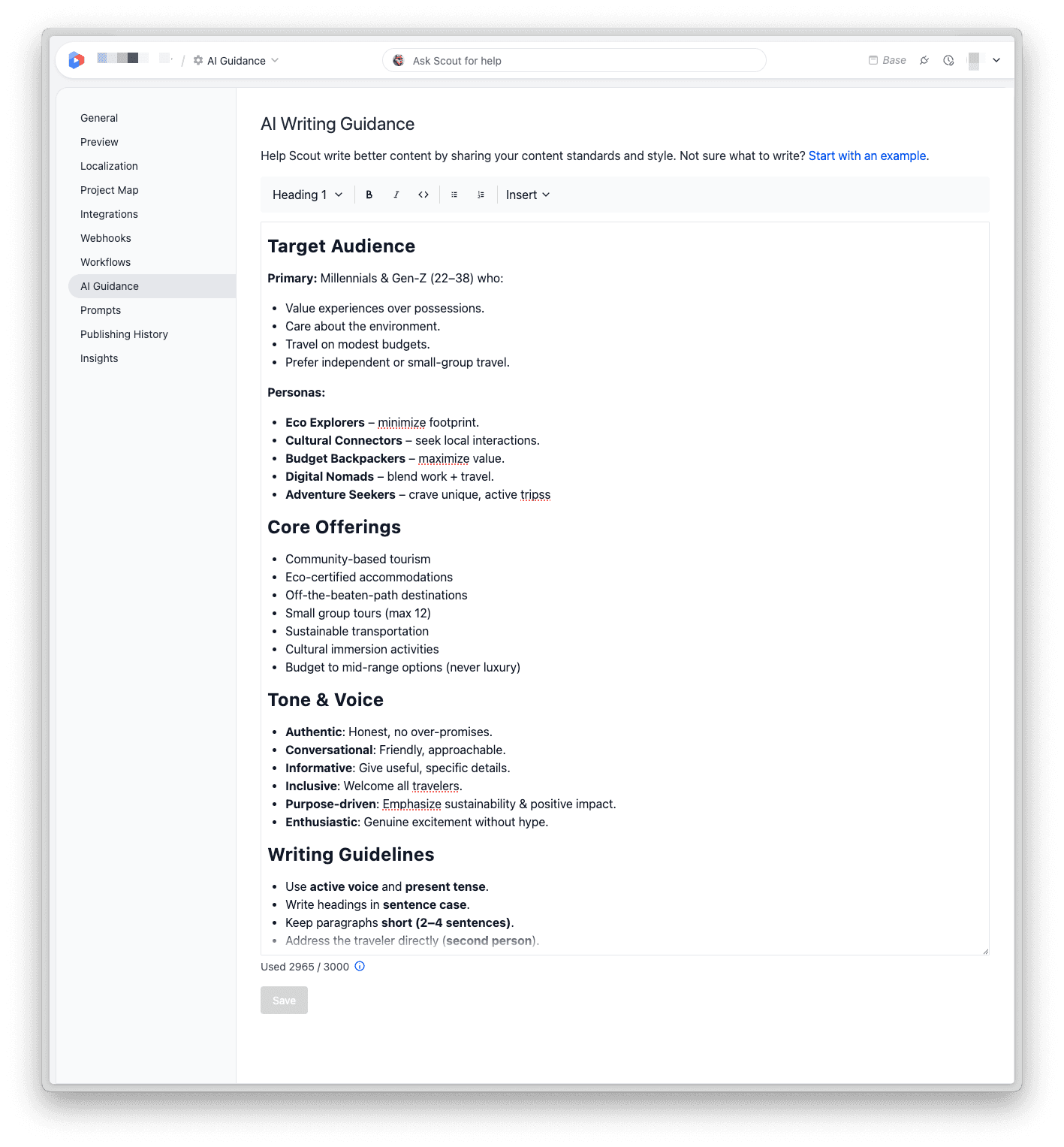 Project-level AI guidance in Uniform project settings