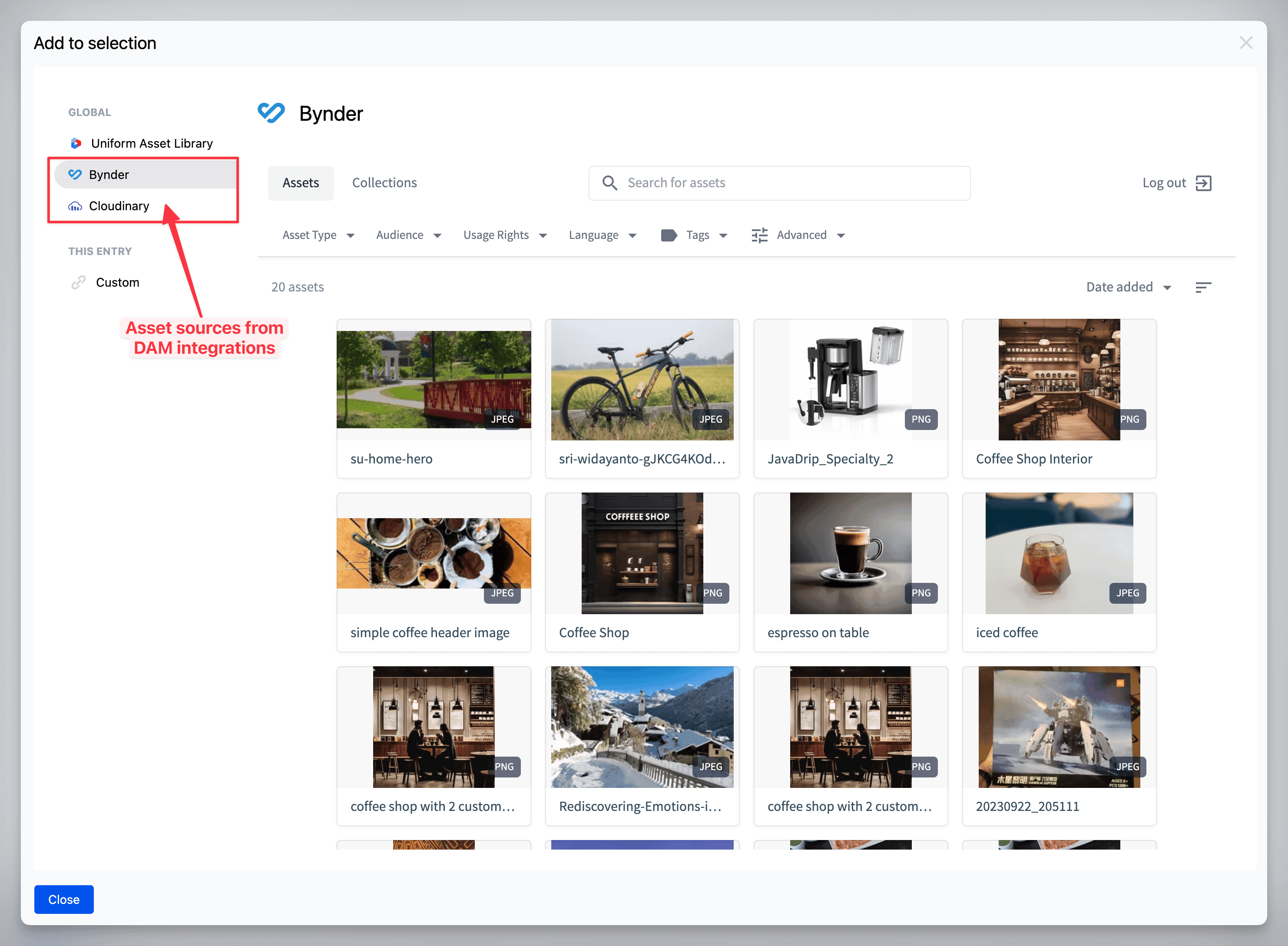 Access your external assets from DAM integrations