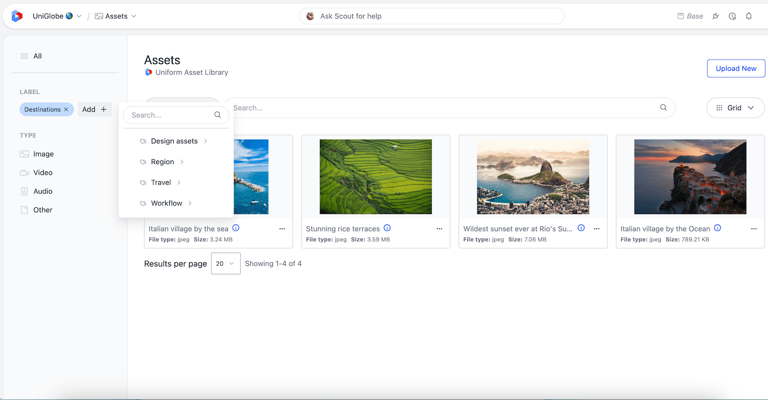 Filtering assets by a label