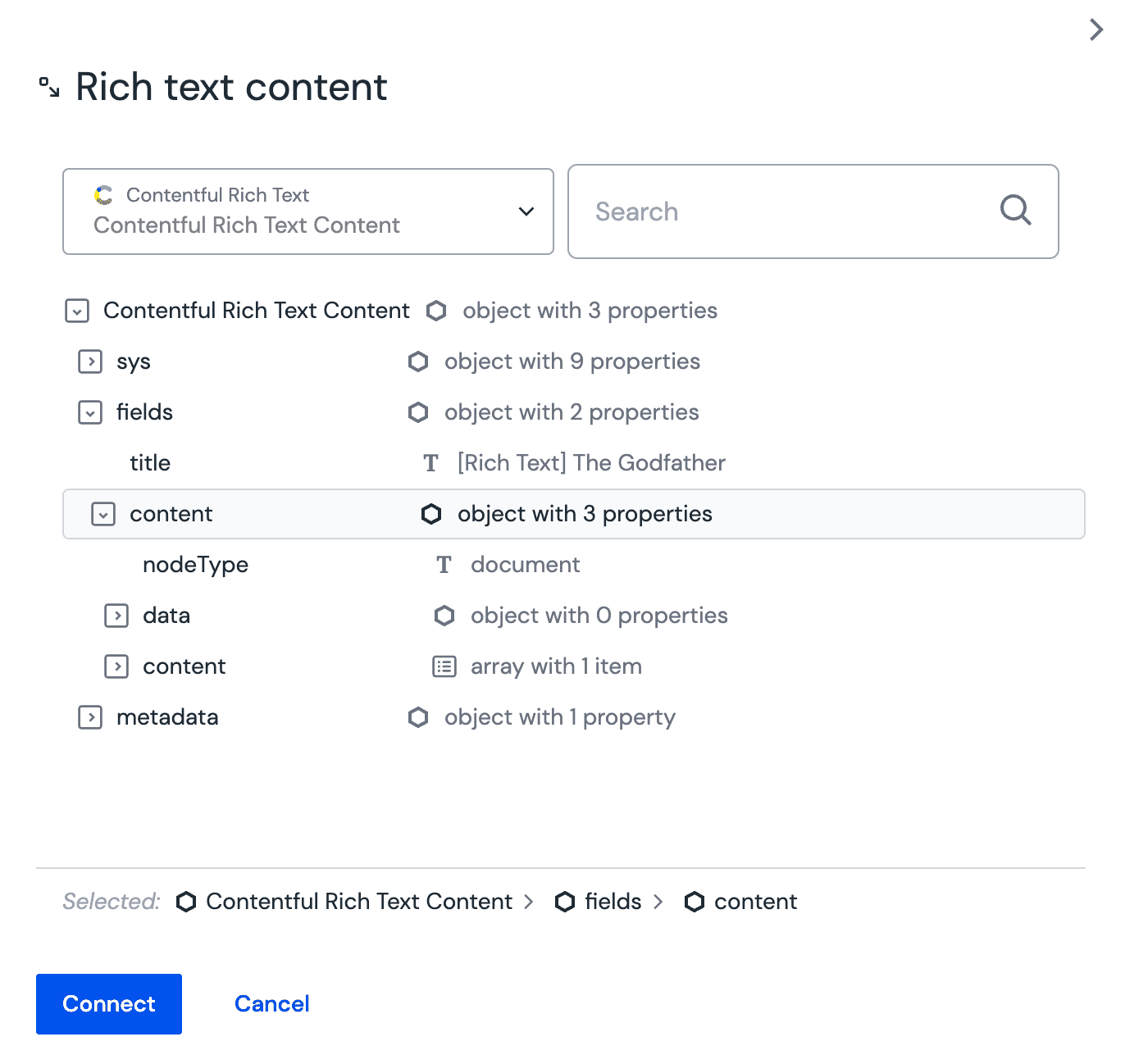 contentful-rich-text-json-connection