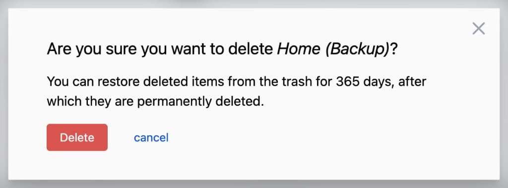 Confirmation dialog shown before an item is moved to Trash.