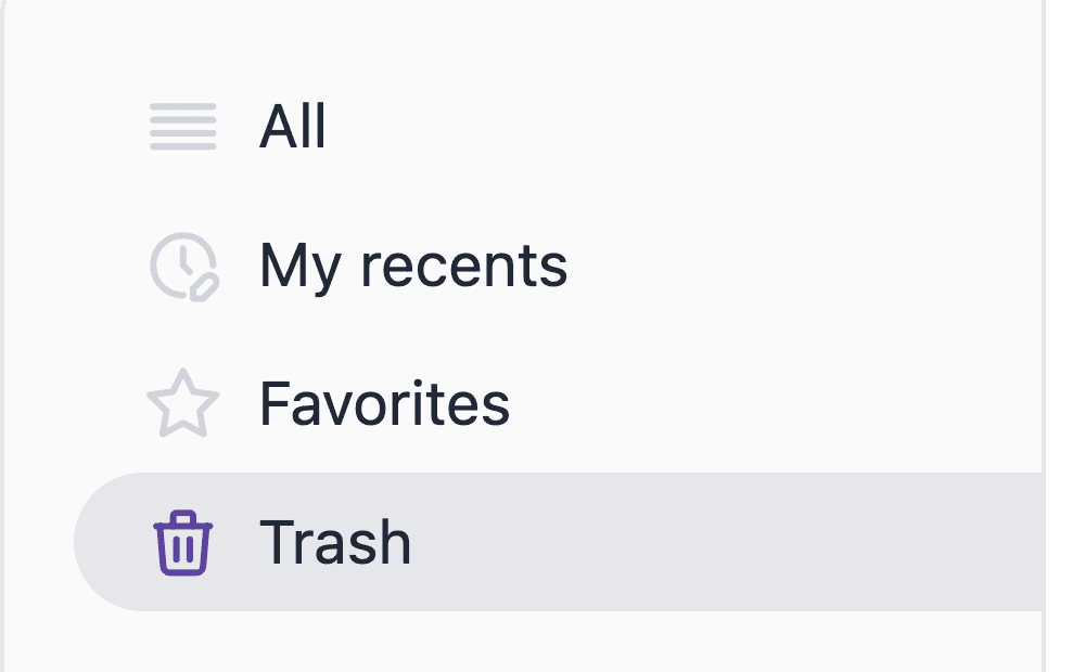 The entries sidebar with Trash selected.