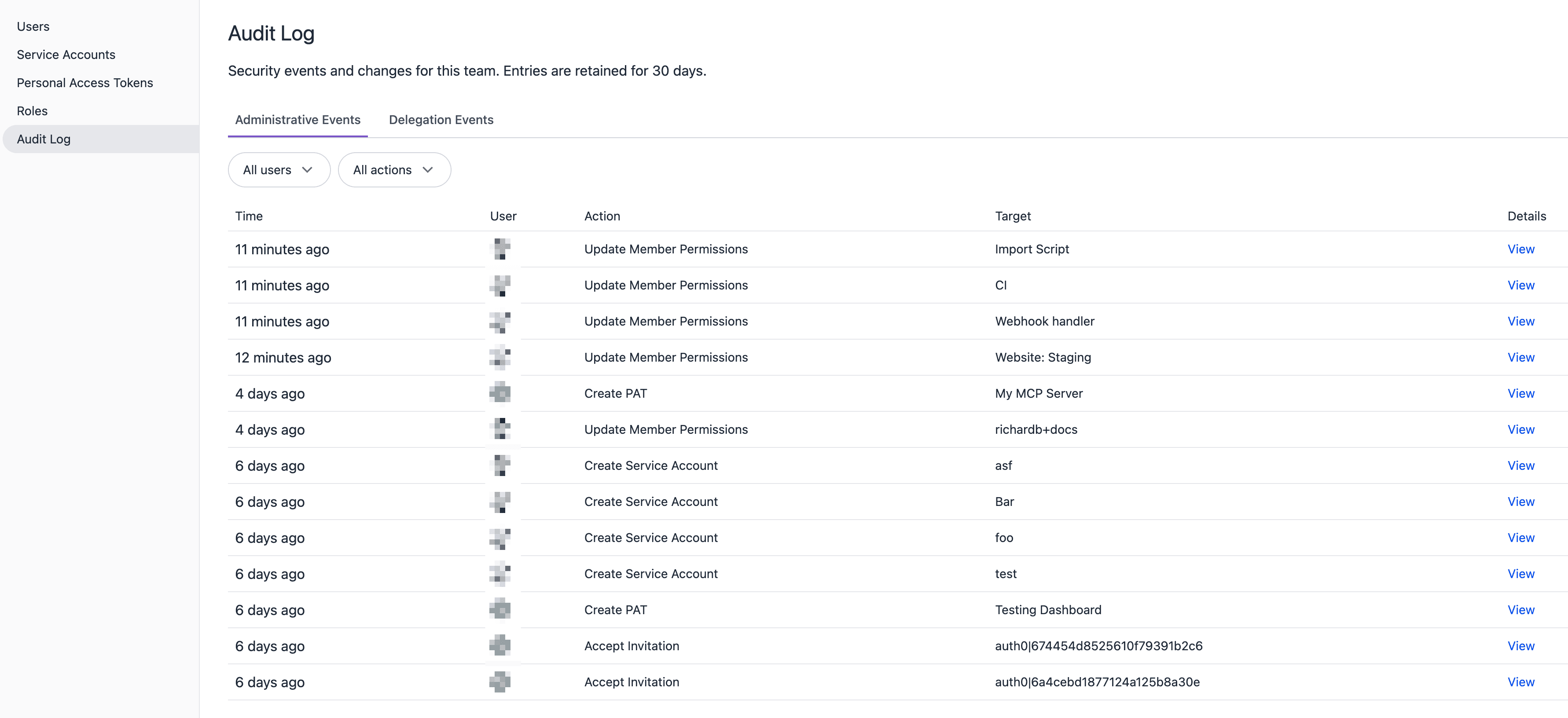 Security audit log