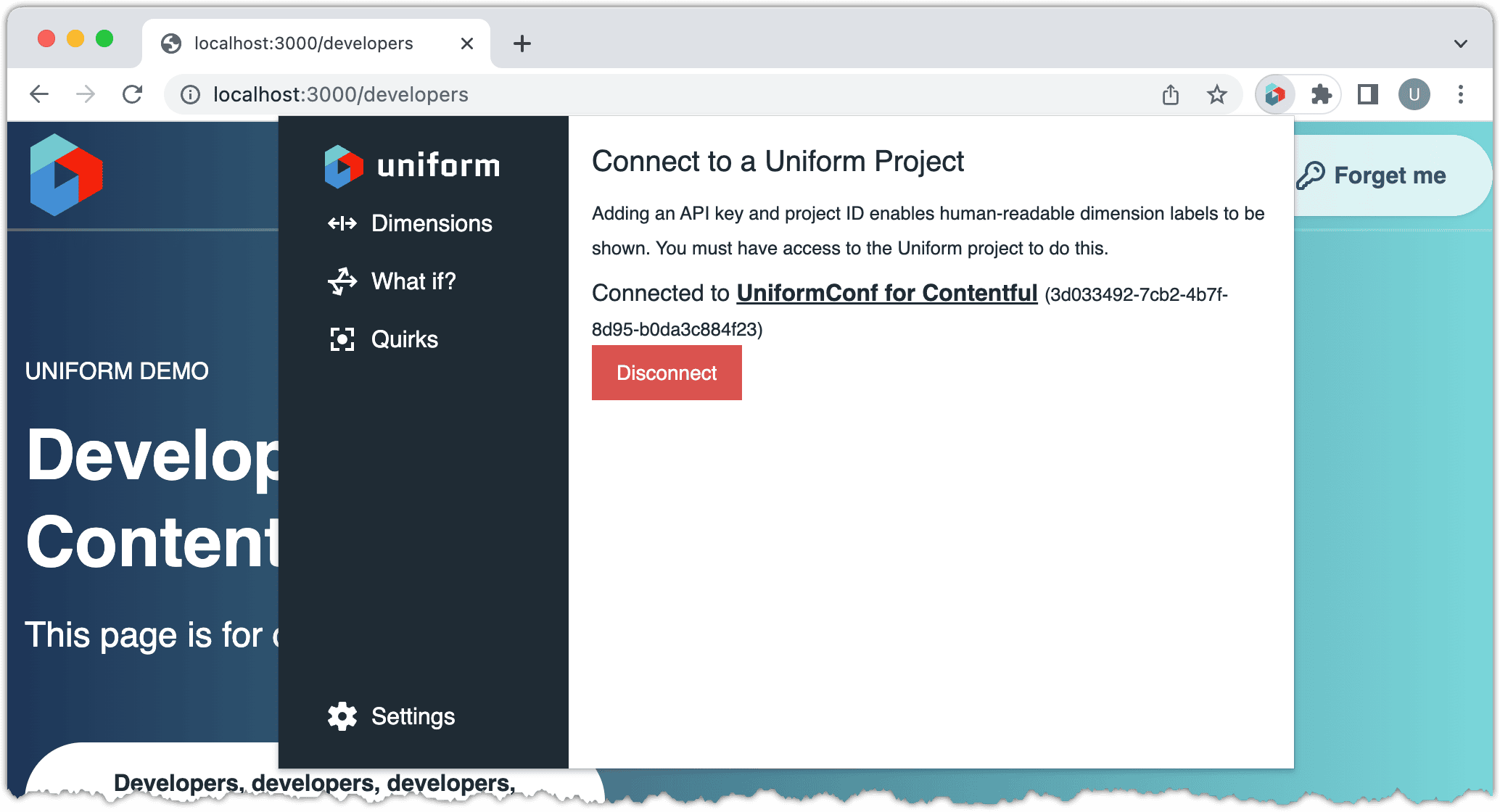 localhost-page-developers-extension-connected