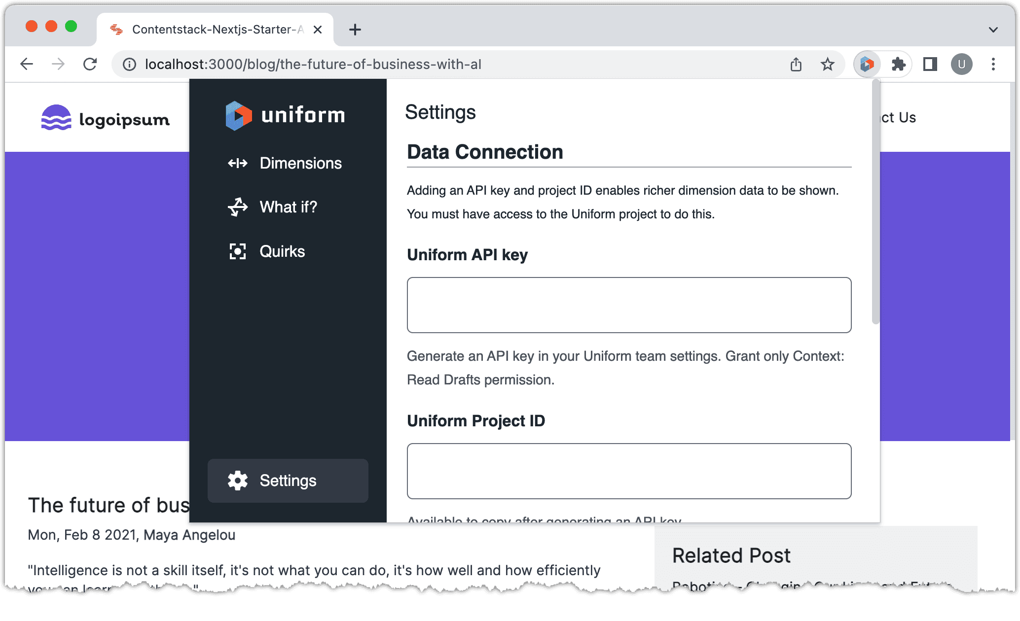 localhost-blog-entry-ai-extension-settings