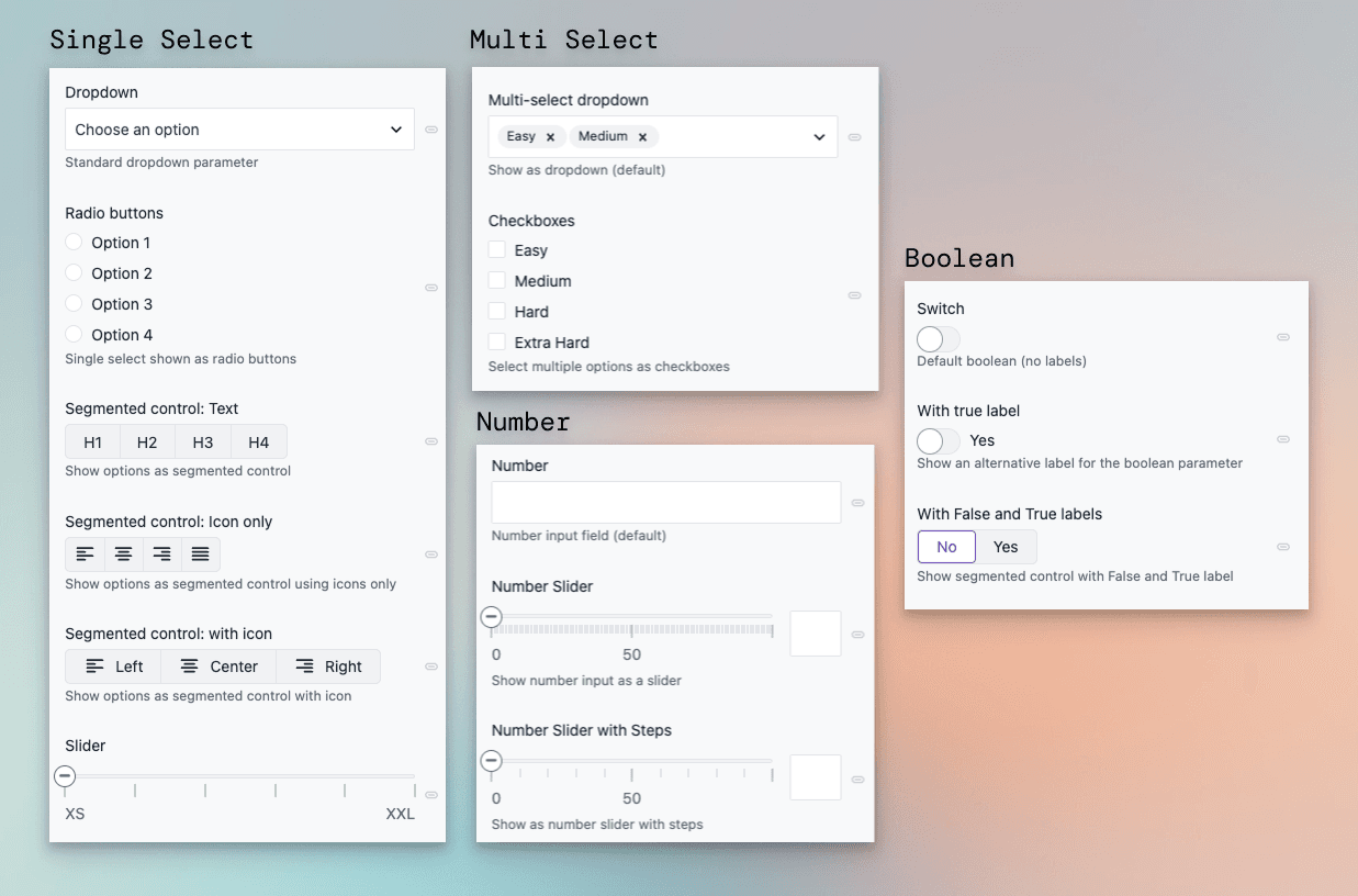 Screenshot of new parameter editor controls Screenshot of new parameter editor controls